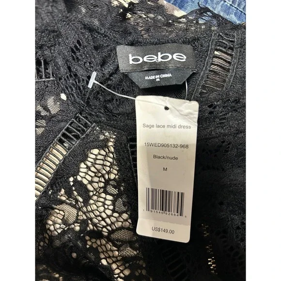 Bebe Lace Midi Dress Black Nude Mock Neck NWT y2k party sleeveless luxury zipper - Picture 2 of 7